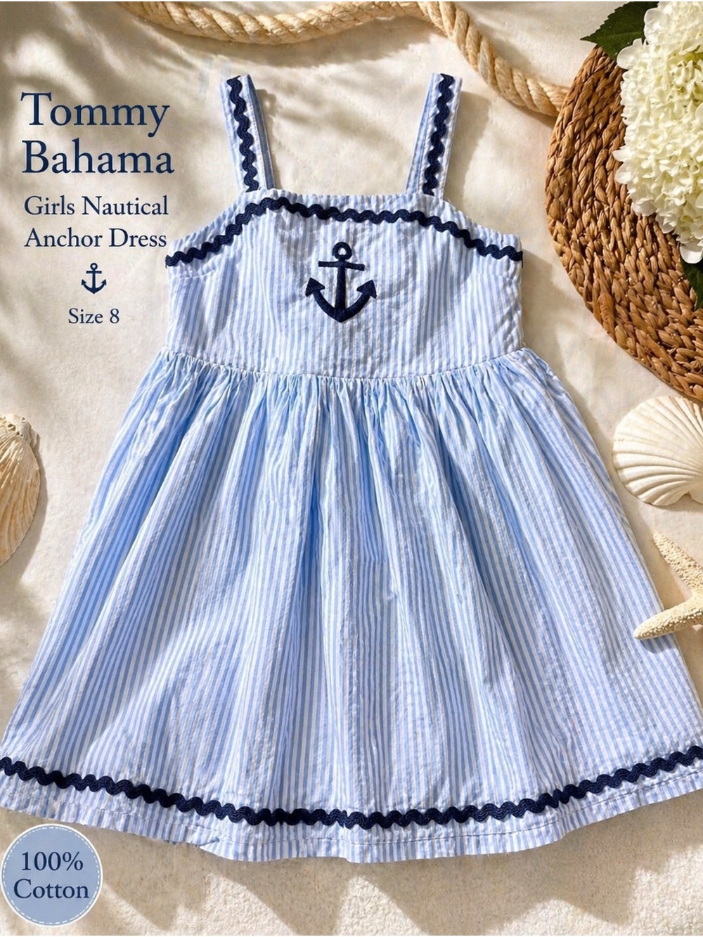 Tommy Bahama Light Blue and Navy Nautical Anchor Sundress